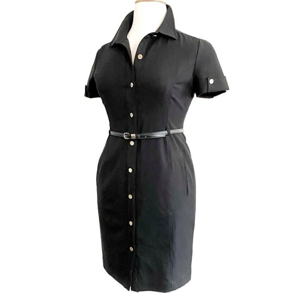 Calvin Klein Dresses & Skirts - Calvin Klein Short Sleeve Collard Snap From Obsidian Black Shirt Dress Size 12